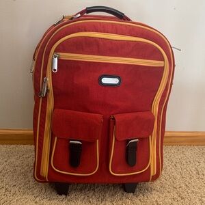 Baggallini Rolling Tote 2-wheel Travel Carry-on, Under-seat Suitcase Bag, Red